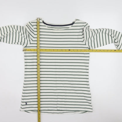 Joules Women White Striped Long Sleeve Boat Neck Cotton T-Shirt Size 10