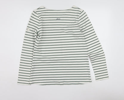 Joules Women White Striped Long Sleeve Boat Neck Cotton T-Shirt Size 10