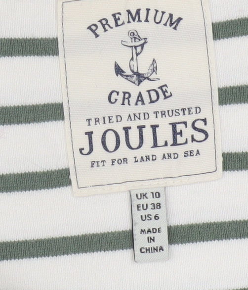 Joules Women White Striped Long Sleeve Boat Neck Cotton T-Shirt Size 10