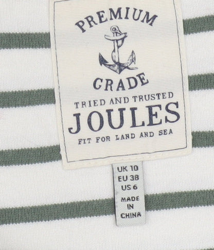 Joules Women White Striped Long Sleeve Boat Neck Cotton T-Shirt Size 10