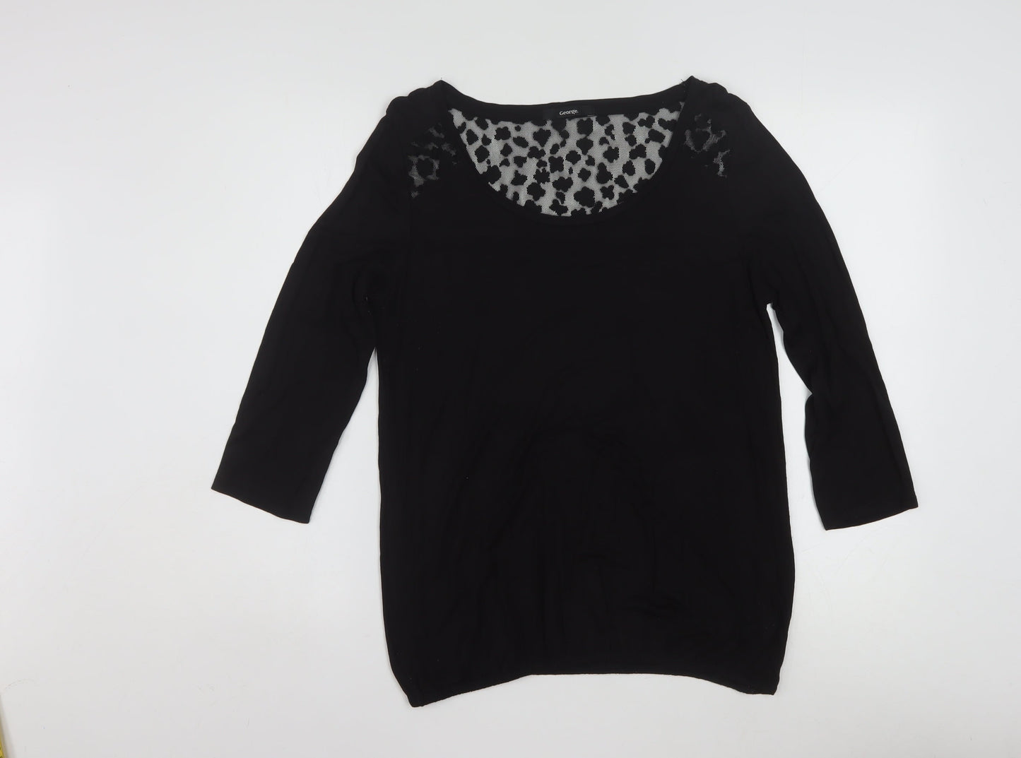 George Women's Black Lace Detail Blouse UK 14 3/4 Sleeve