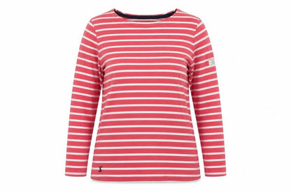 Joules Womens Pink Striped Long Sleeve Boat Neck Cotton Top Size 8
