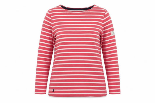 Joules Womens Pink Striped Long Sleeve Boat Neck Cotton Top Size 8