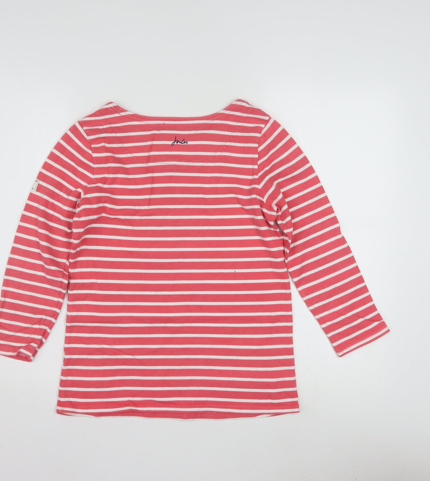 Joules Womens Pink Striped Long Sleeve Boat Neck Cotton Top Size 8