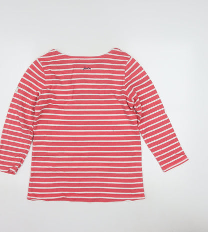 Joules Womens Pink Striped Long Sleeve Boat Neck Cotton Top Size 8