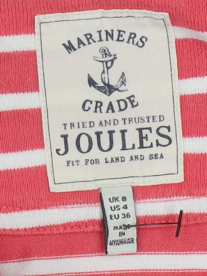 Joules Womens Pink Striped Long Sleeve Boat Neck Cotton Top Size 8