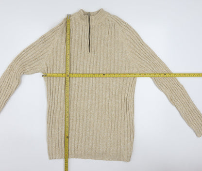 Faded Glory Men’s Beige XL 1/4 Zip Mock Neck Chunky Knit Jumper