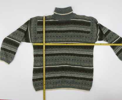 San Francisco Collection Men's Green Wool Fair Isle Roll Neck Jumper M