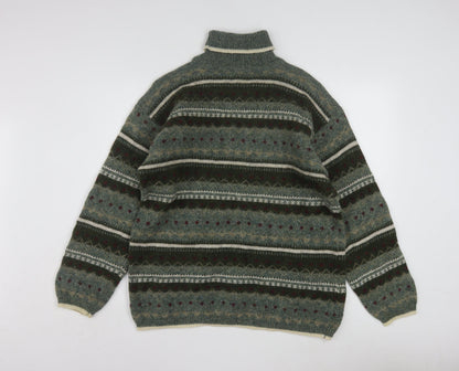 San Francisco Collection Men's Green Wool Fair Isle Roll Neck Jumper M