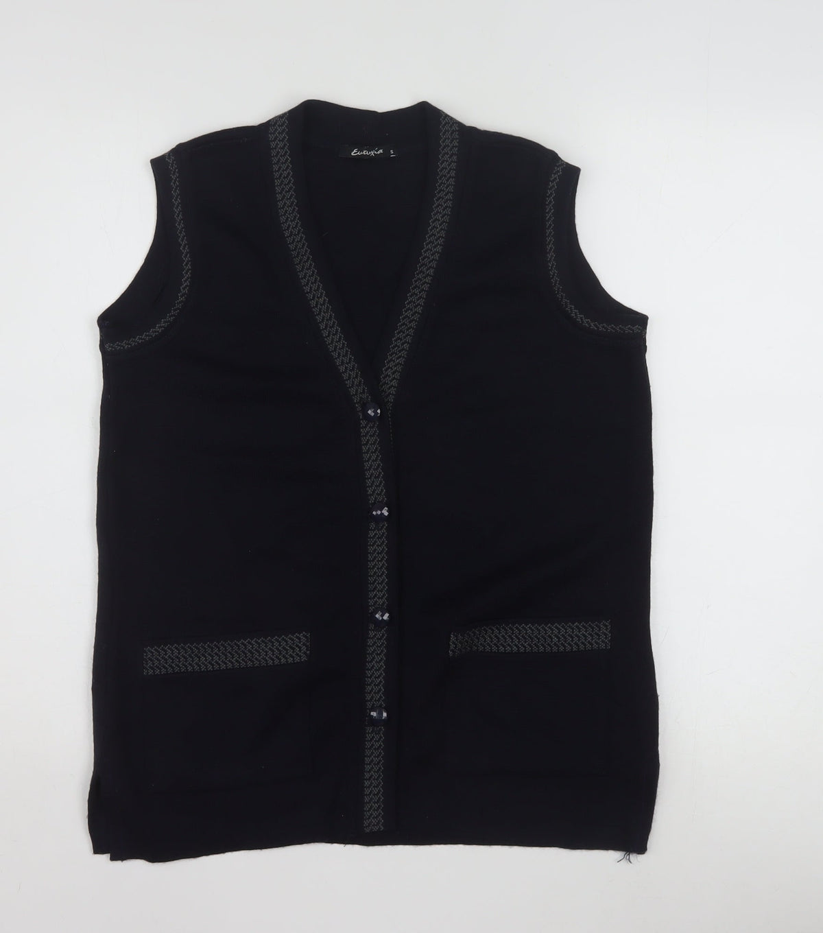 Eutuxia Men's Black Sleeveless Knit Vest Jumper S Classic