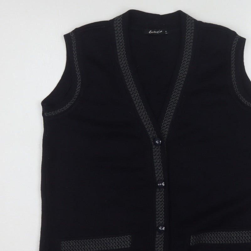 Eutuxia Men's Black Sleeveless Knit Vest Jumper S Classic