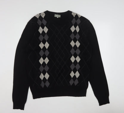 Nassmon Men's Black Argyle V-Neck Pullover Jumper Size L