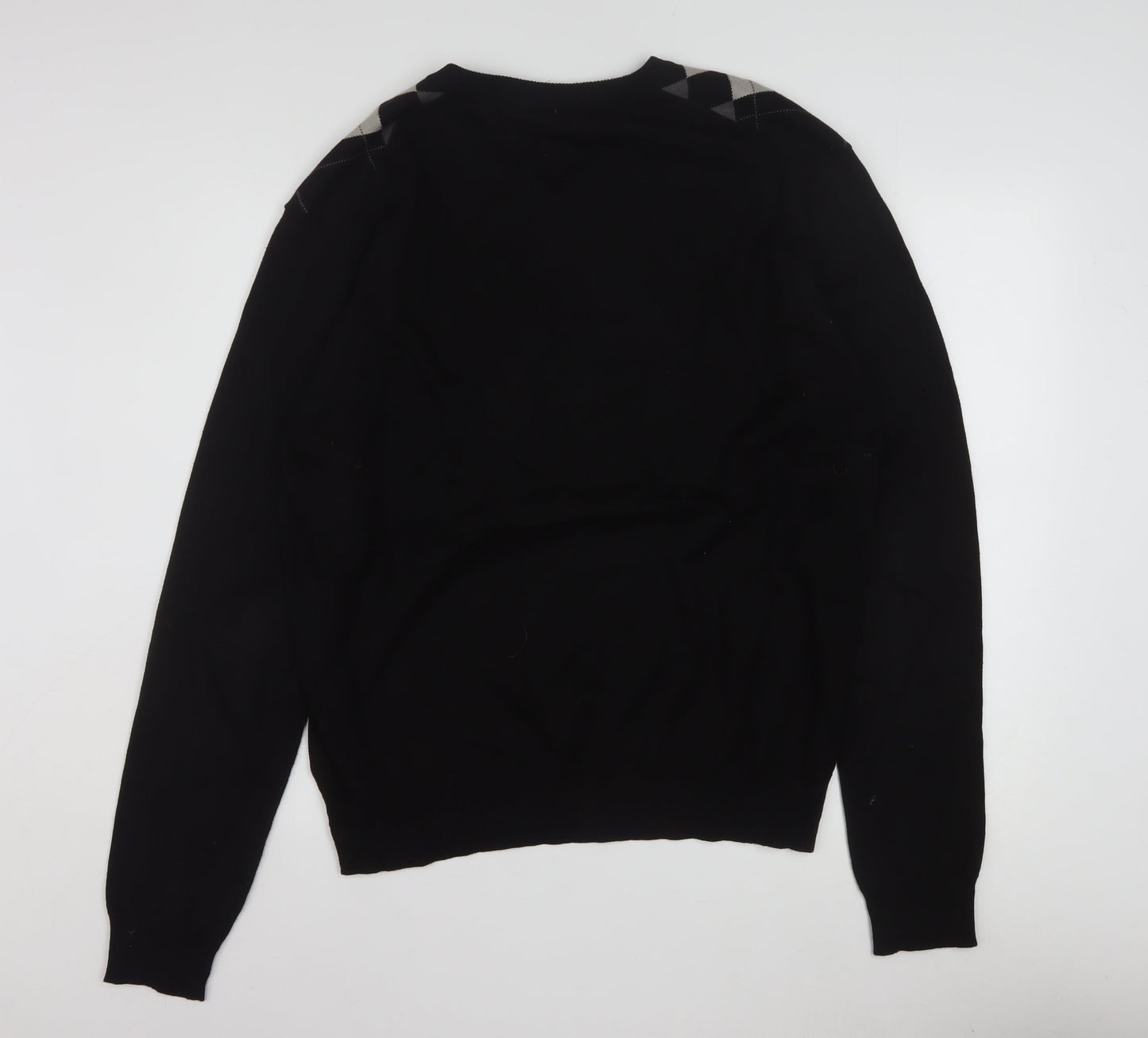 Nassmon Men's Black Argyle V-Neck Pullover Jumper Size L