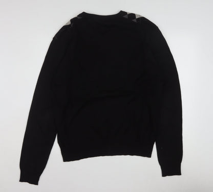 Nassmon Men's Black Argyle V-Neck Pullover Jumper Size L
