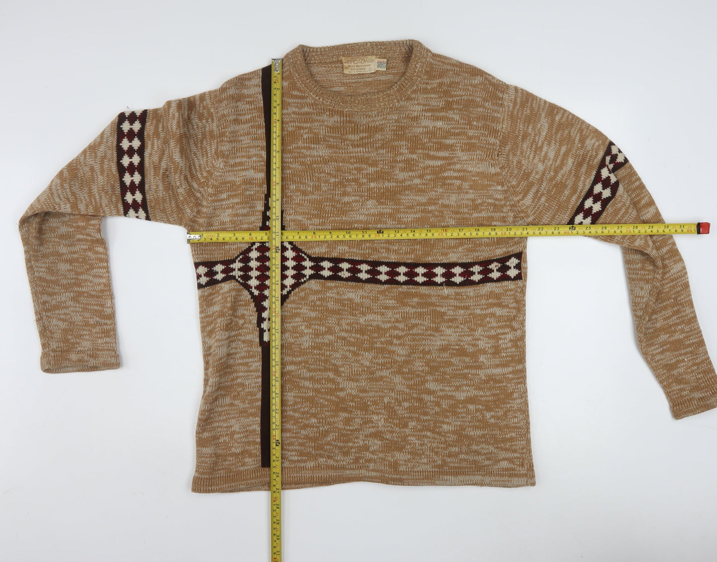 The Broadway Men's Beige Geometric Acrylic Knit Jumper L
