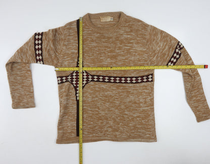 The Broadway Men's Beige Geometric Acrylic Knit Jumper L
