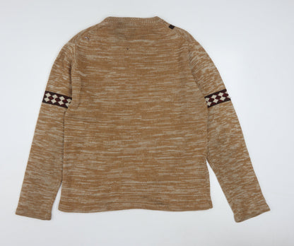 The Broadway Men's Beige Geometric Acrylic Knit Jumper L