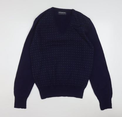 Puritan Men's Blue V-Neck Pullover Jumper Size L Vintage Acrylic Knit
