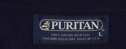 Puritan Men's Blue V-Neck Pullover Jumper Size L Vintage Acrylic Knit