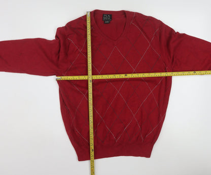 Jos. A. Bank Men’s Red Argyle V-Neck Cotton Jumper Size L