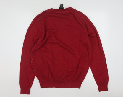 Jos. A. Bank Men’s Red Argyle V-Neck Cotton Jumper Size L