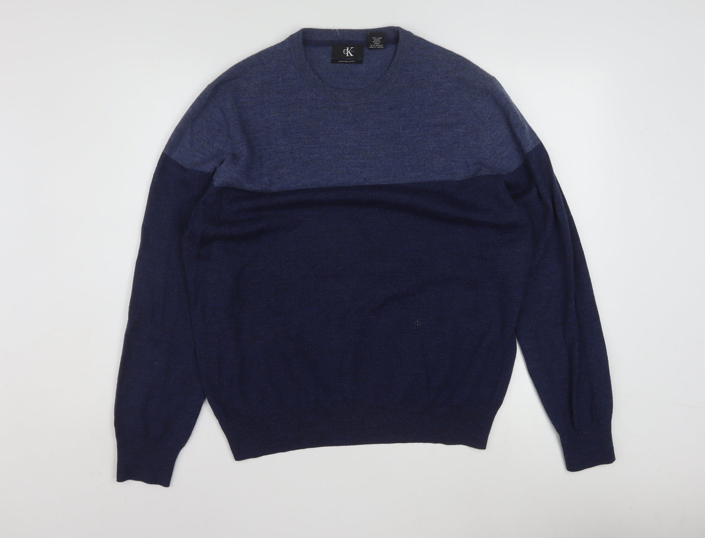 Calvin Klein Men's Blue Merino Wool Crew Neck Jumper L