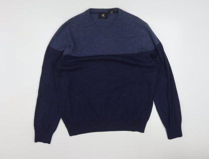 Calvin Klein Men's Blue Merino Wool Crew Neck Jumper L