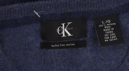 Calvin Klein Men's Blue Merino Wool Crew Neck Jumper L
