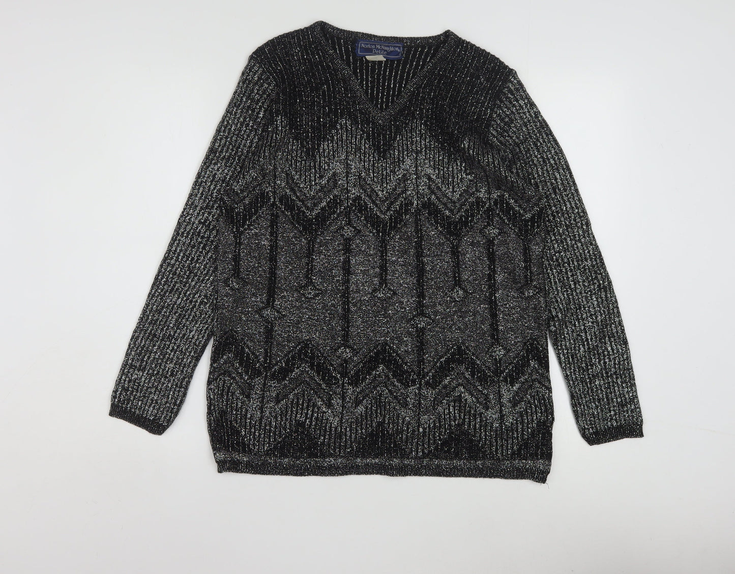 Norton McNaughton Petite Women's Black Metallic V-Neck Knit Jumper S