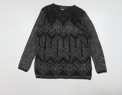 Norton McNaughton Petite Women's Black Metallic V-Neck Knit Jumper S