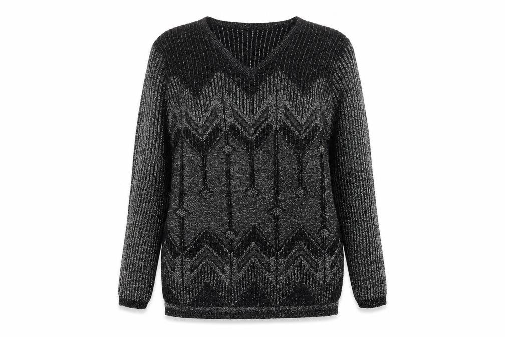 Norton McNaughton Petite Women's Black Metallic V-Neck Knit Jumper S