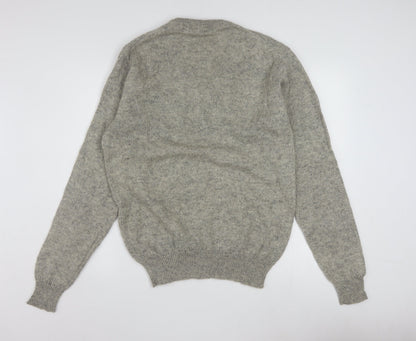 Friendship Men's Grey Wool V-Neck Geometric Pullover Jumper L