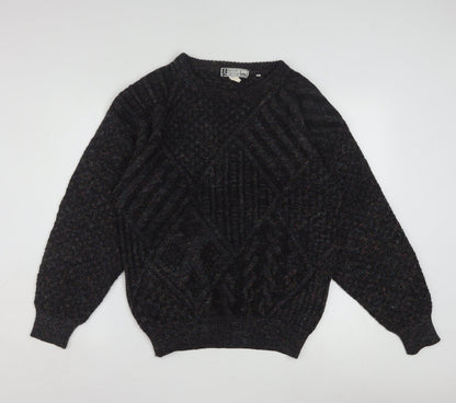 Hess’s Men’s Black Wool Cable-Knit Pullover Jumper L Vintage Italian Made