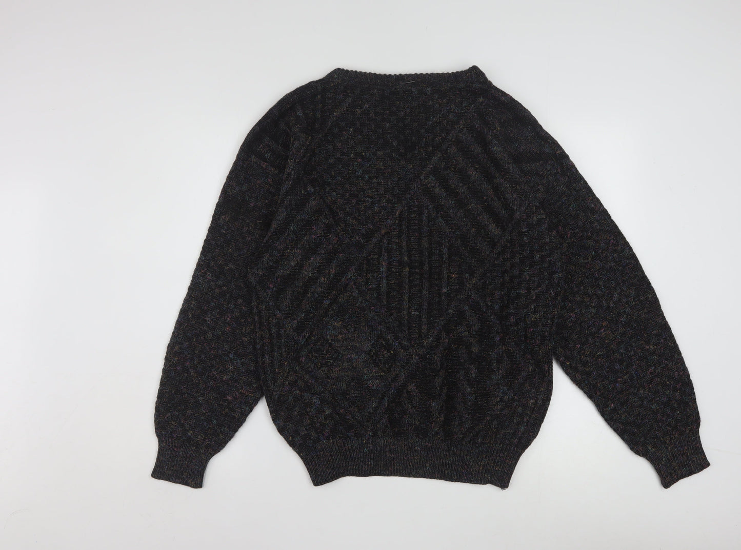 Hess’s Men’s Black Wool Cable-Knit Pullover Jumper L Vintage Italian Made