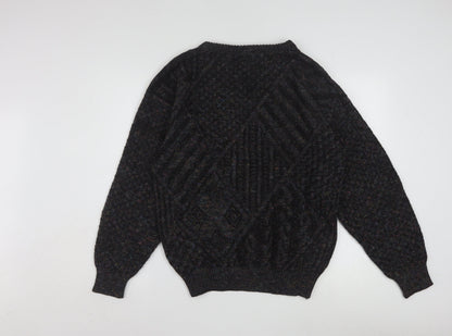 Hess’s Men’s Black Wool Cable-Knit Pullover Jumper L Vintage Italian Made