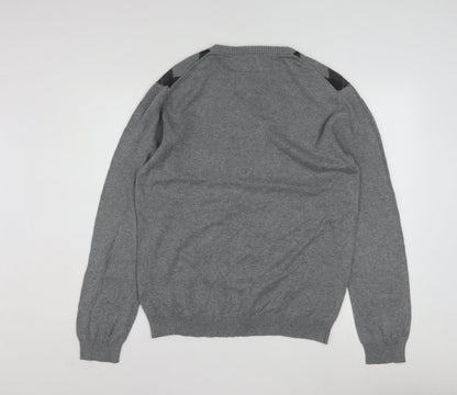 Ambassador Collection Men's Grey Argyle V-Neck Cotton Jumper Size L