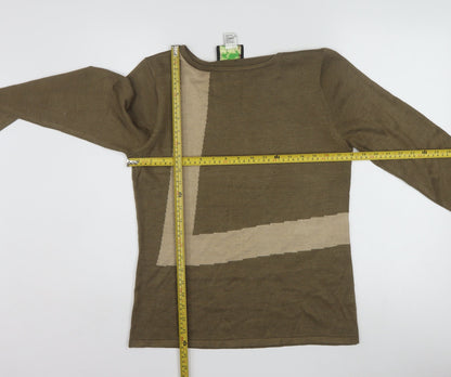 Carol Patterson Women Brown Geometric Wool Blend Pullover Jumper S