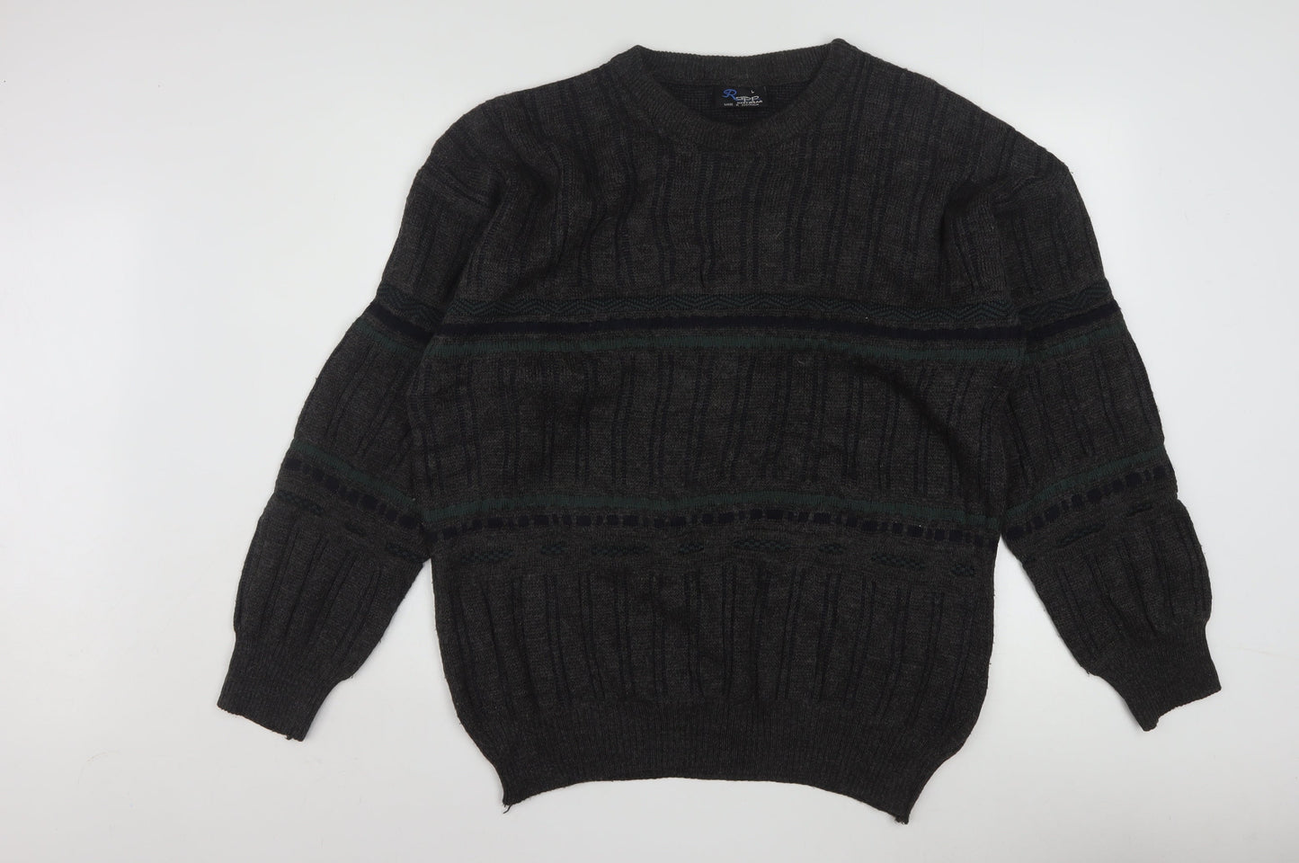 Rapp Knitwear Men's Grey Wool Blend Cable Pullover Jumper L
