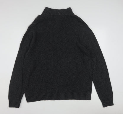 Chaps Men's Grey Cotton Henley Jumper XL High Neck Classic Knit