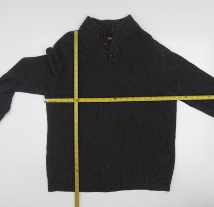 Chaps Men's Grey Cotton Henley Jumper XL High Neck Classic Knit