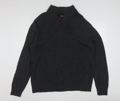 Chaps Men's Grey Cotton Henley Jumper XL High Neck Classic Knit