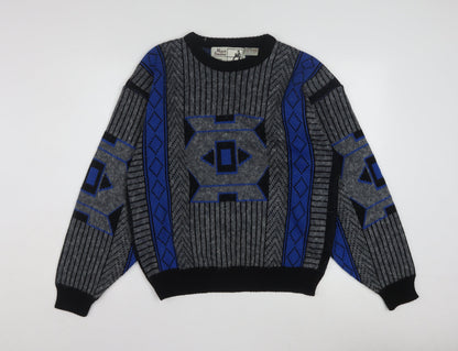 Nino Forier by Randy River Men's Blue Grey Geometric Knit Jumper M