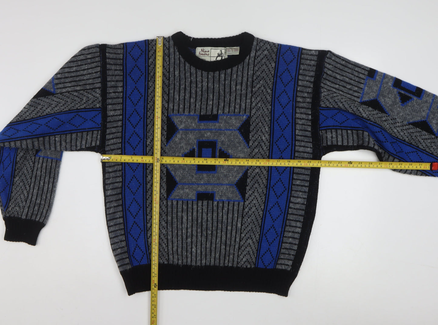 Nino Forier by Randy River Men's Blue Grey Geometric Knit Jumper M