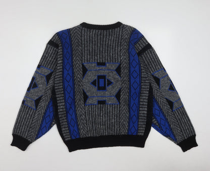 Nino Forier by Randy River Men's Blue Grey Geometric Knit Jumper M