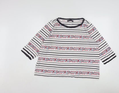 Marks and Spencer Womens Ivory Floral Stripe Cotton 3/4 Sleeve Petite T-Shirt Size 18