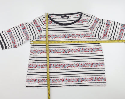 Marks and Spencer Womens Ivory Floral Stripe Cotton 3/4 Sleeve Petite T-Shirt Size 18