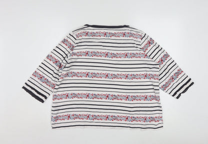 Marks and Spencer Womens Ivory Floral Stripe Cotton 3/4 Sleeve Petite T-Shirt Size 18
