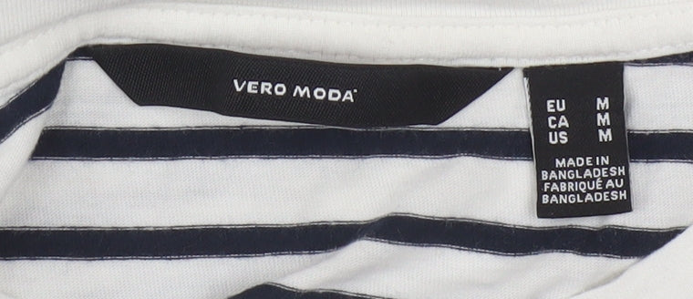Vero Moda Women White Striped Long Sleeve Cotton T-Shirt M