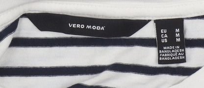 Vero Moda Women White Striped Long Sleeve Cotton T-Shirt M