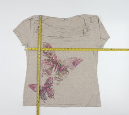 Tu Women’s Beige Butterfly Print Short Sleeve Viscose T-Shirt Size 16